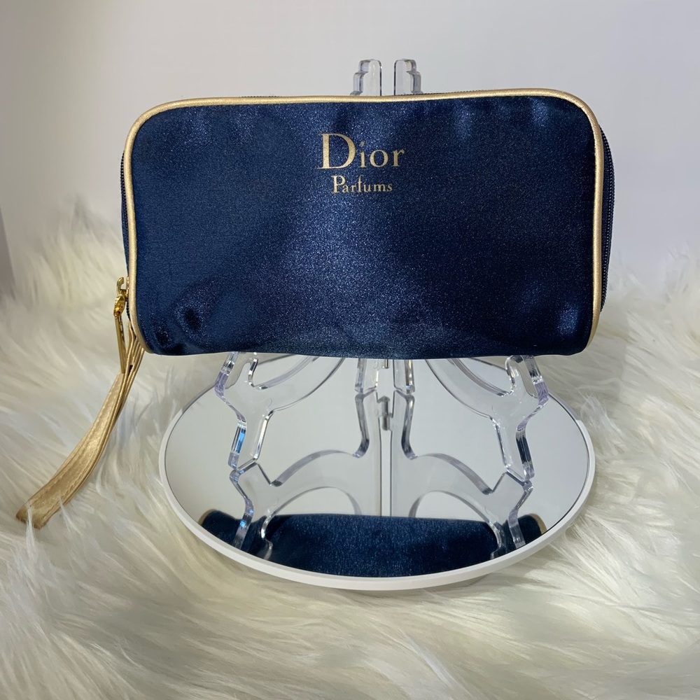 Christian Dior Blue Satin Perfume Cosmetic Bag NWOT